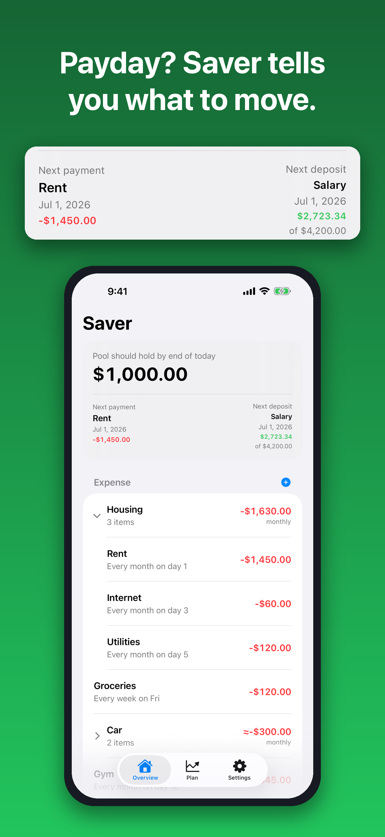 Saver payday instruction screenshot.
